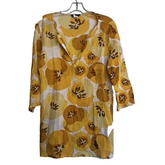 J Crew Yellow Floral Gauze Tunic Cover Up Medium Yellow Beach Resortwear - Picture 7 of 7